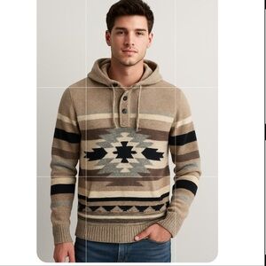 American Eagle Mens Southwest Print Sweater Hoodie XL  Navajo Aztec Zapotec